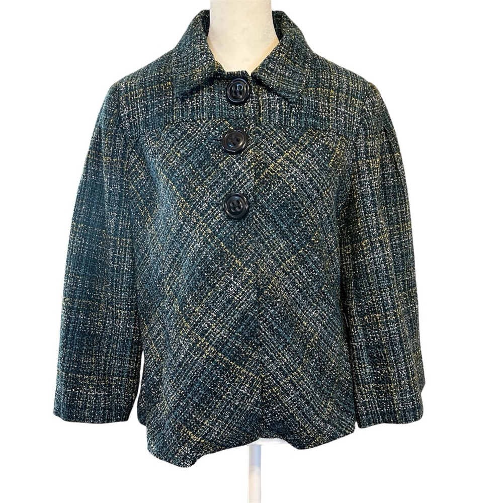 Emma James Blue Lined 3/4 Sleeve Blazer with Oversized Buttons, Size 10